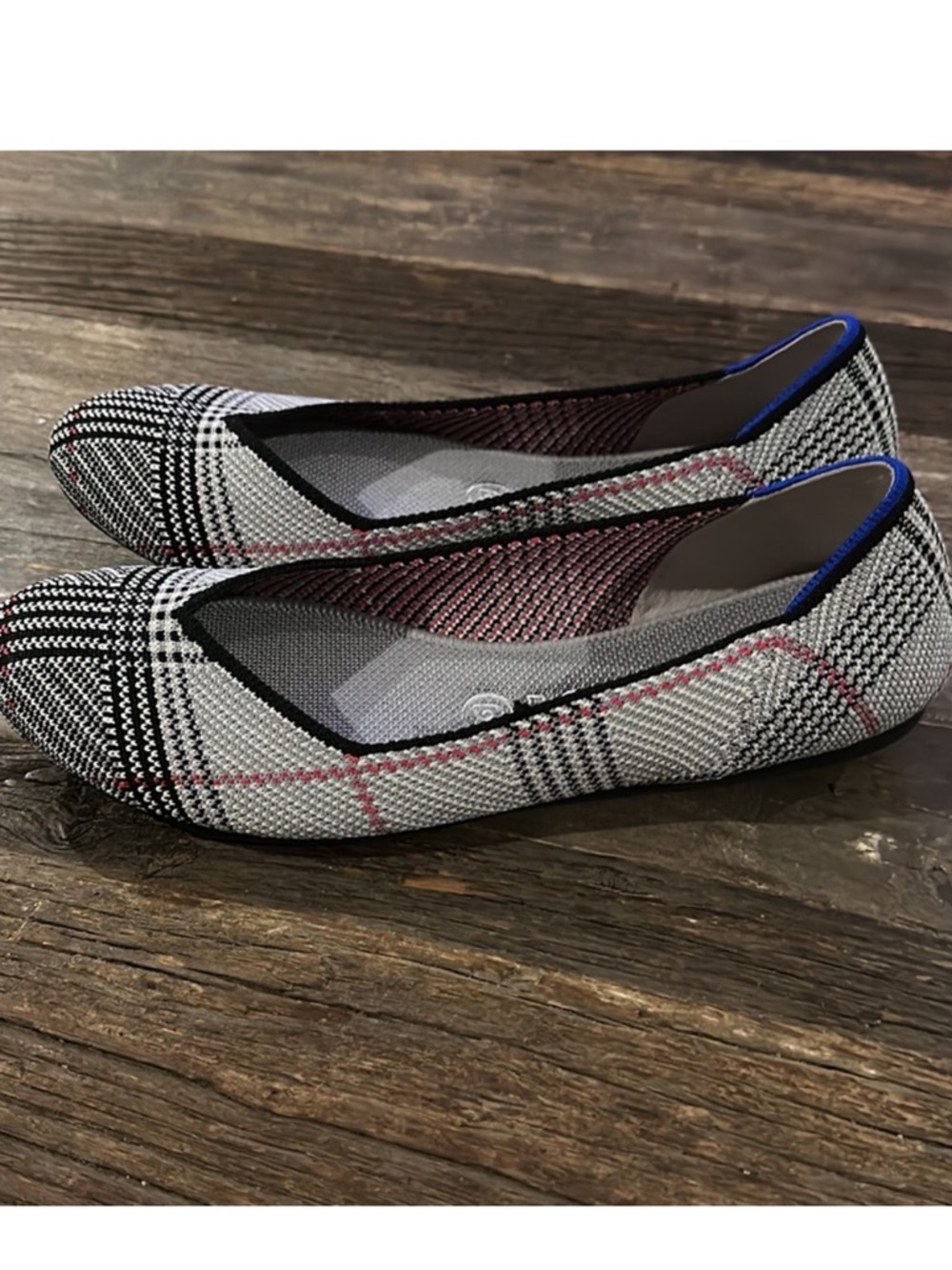 Rothy's The Flat Grey Glen Plaid Knit Fabric Slip On Ballet Flats - Picture 2 of 5
